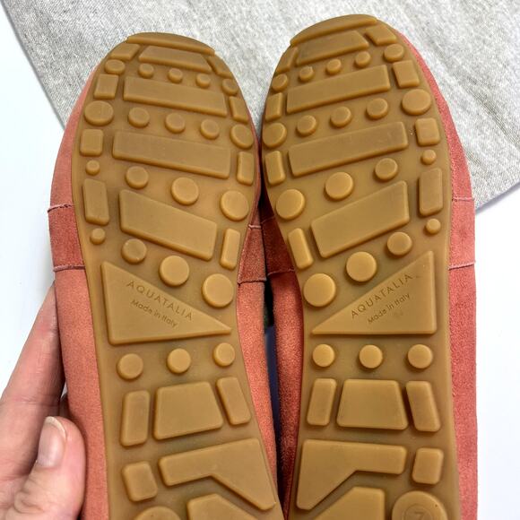 Aquatalia Size 7 Pink Suede Driving Loafers Tassle‎ Italy Dustbag Weatherproof - Picture 11 of 14